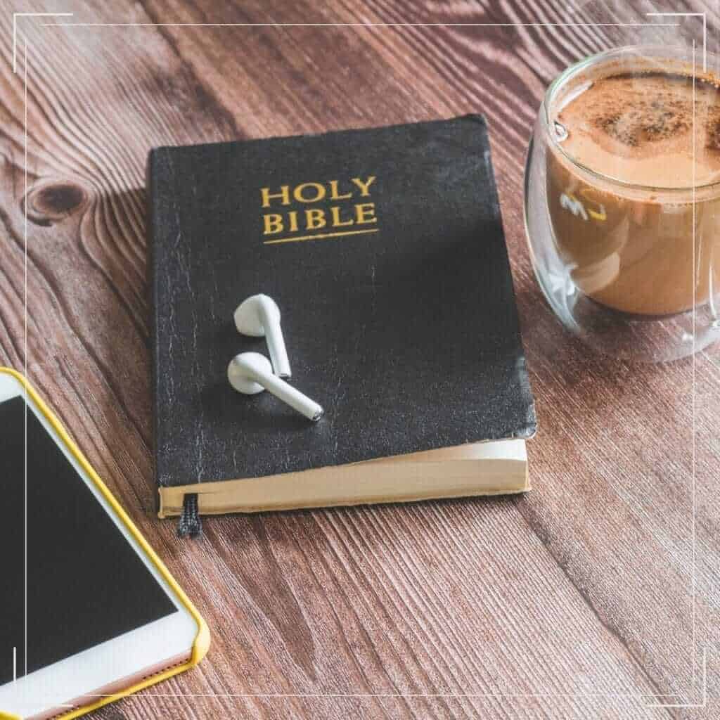 Bible, Airpods and Coffee