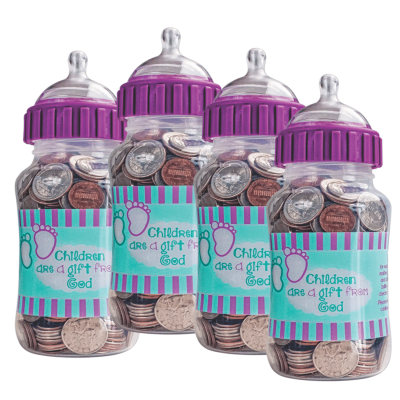 4 Baby Bottles Filled with Change
